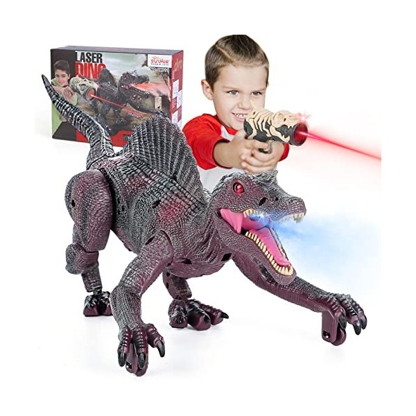 Xbesttoy Dinosaure Télécommandé Enfants Dinausore Jouet, Rayon Infrarouge et RC Dino Spinosaurus, Pulvérisation, Lumières LED