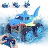 Voiture Télécommandée Amphibie à Charge Directe Requin, 2.4 GHz 4WD 360 ° Flip Stunt Car avec LED, Jouet de Voiture Télécomma