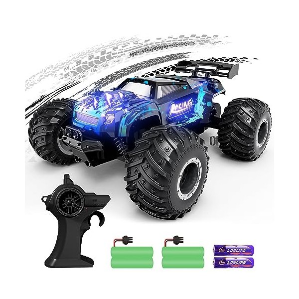 Tecnock Voiture Télécommandée Tout Terrain 1/18, 25 KM/H High Speed Voiture RC avec LED Light, 2,4GHz Monster Truck pour 40 M