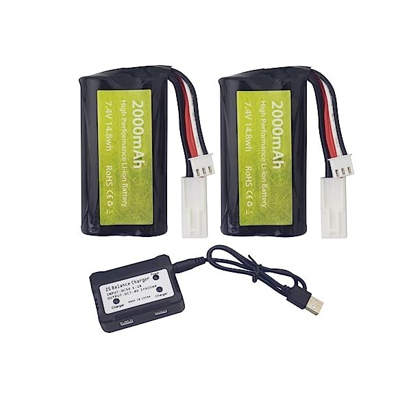 ZYGY 2PCS 7.4V 2000mah Batterie Li-ION Prise Odamiya et 2 en 1 Chargeur pour UDI009 UDI902 UDI002 AA102 feilun FT009 Bateau R