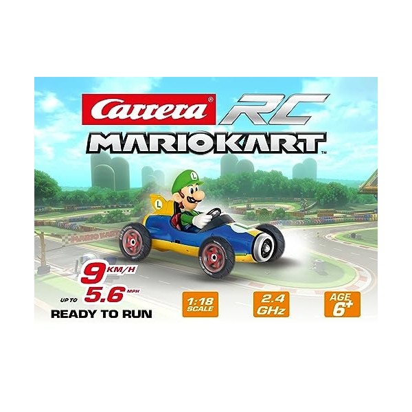 Carrera RC Mario Kart Mach 8 avec figurine de Luigi – Véhicule radiocommandé avec batterie rechargeable – Jouet pour enfants 