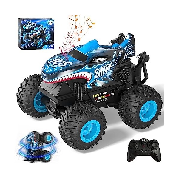 Sunrad Voiture télécommandée 1:20 RC Monster Truck avec rotation à 360 °, lumières LED et musique, rechargeable tout-terrain 