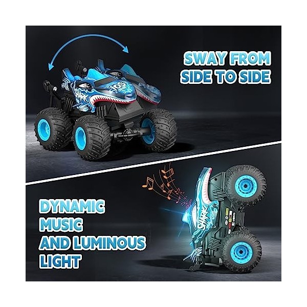 Sunrad Voiture télécommandée 1:20 RC Monster Truck avec rotation à 360 °, lumières LED et musique, rechargeable tout-terrain 