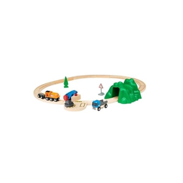 Brio World - 33878 - Circuit Transport Fret - Coffret complet 19 pièces tunnel et grue pivotante - Transport de marchandises 