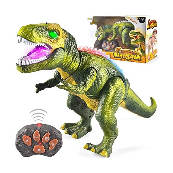 JOYIN LED Allume Dinosaures Télécommandés Marchent et Rugissent Réalistes Jouets de Dinosaure T-Rex avec Yeux Brillants, Mouv