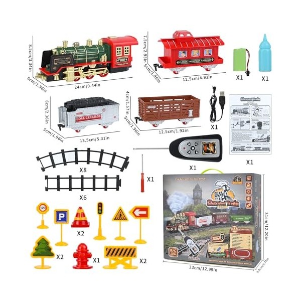 Hereneer Train Jouet pour Enfants, Jouet de Train à Vapeur avec Lumières et Son, Train électrique de Noël Batterie Rechargeab