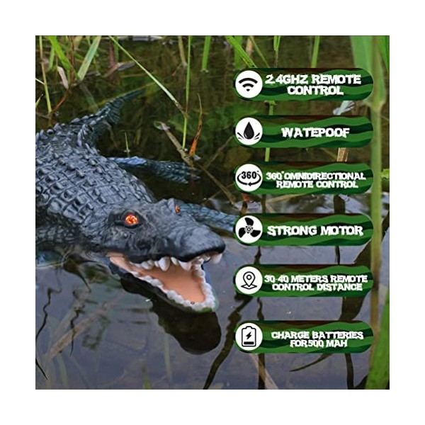 BSTCAR Jouet de crocodile télécommandé 2,4 GHz pour simulation électrique crocodile avec sons et lumières, cadeau crocodile p