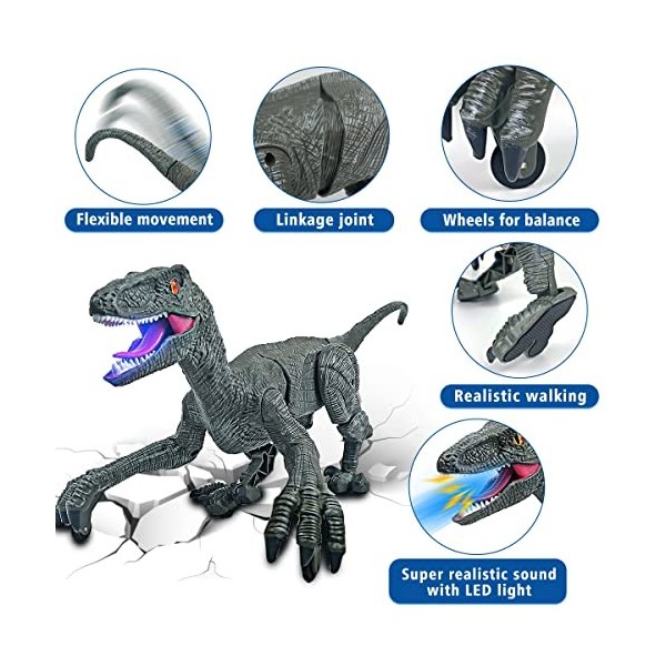 WEEFEESTAR Jouets dinosaures télécommandés pour garçons, jouets dinosaures électroniques réalistes qui marchent et rugissent 