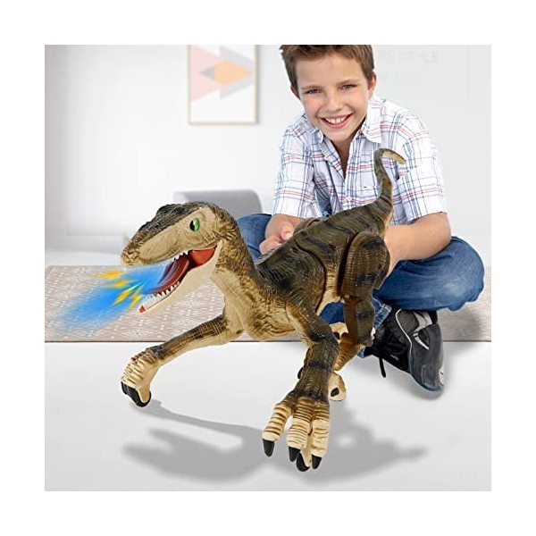 WEEFEESTAR Dinosaures télécommandés, jouets dinosaures marchants avec lumière et son, jouets dinosaures 2,4 GHz RC pour garço