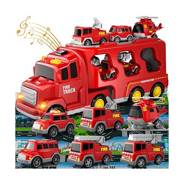 Doloowee Jouet de camion de pompier pour tout-petits de 3 4 5 6 ans