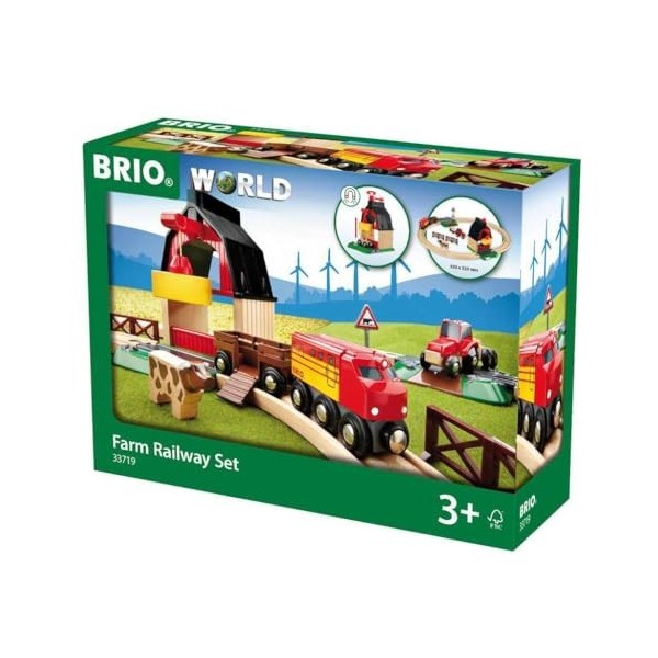 Brio World - 33719 - Circuit De La Ferme - Coffret Complet De 20 Pièces Avec Grue Aimantée Et Animaux - Circuit De Train En B