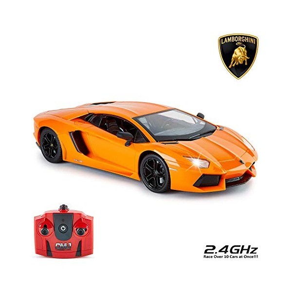 CMJ RC Cars Licence Officielle Lamborghini Aventador LP700-4 échelle 1:14, Phare de Travail 2,4 GHz, Orange