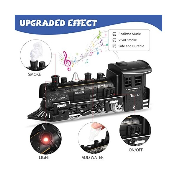 TOYANDONA Ensemble de Train avec Locomotive à Vapeur Jouet de Train Électrique pour Garçons Filles avec Fumées Lumières Et So