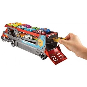 Hot Wheels Camion transPorteur de Petites Voitures et Lanceur, pour Transporter jusquà 14 Petites Voitures, Jouet pour Enfan