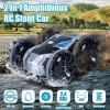 Voiture Télécommandée Étanche pour Enfants, 2.4Ghz Voiture Cascade Eau Amphibie 4WD Rotative à 360° 180° Flip Tout Terrain Jo