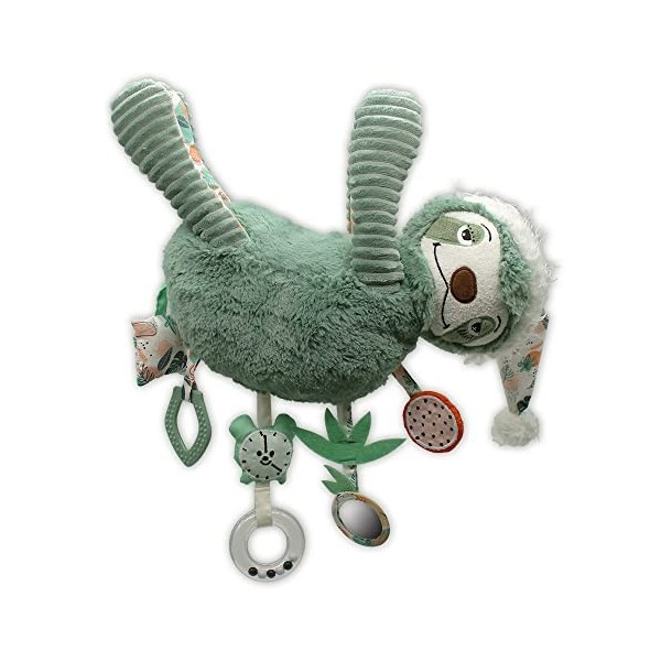 LES DÉGLINGOS- Peluche dactivité Chillos Le Paresseux Jouet éveil sonore et Tactile, 36433, Vert, 30 cm