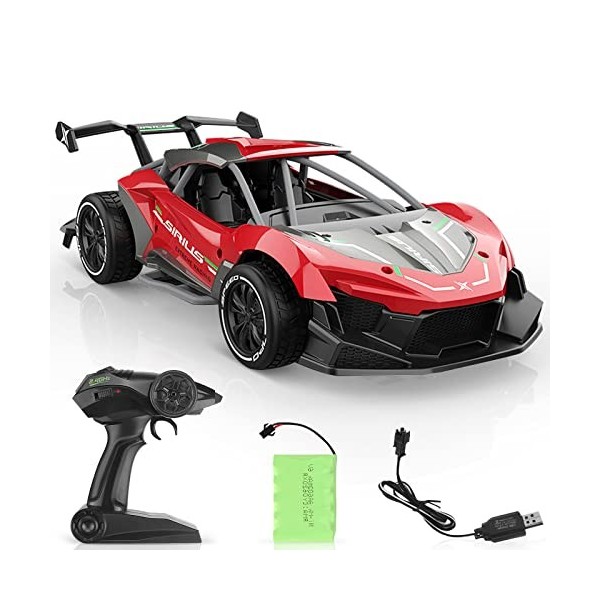 HOWMOURZ Voiture télécommandée en métal échelle à Rapport de 1:14 pour Enfant 2,4GHz Voiture de Course rc en Rouge