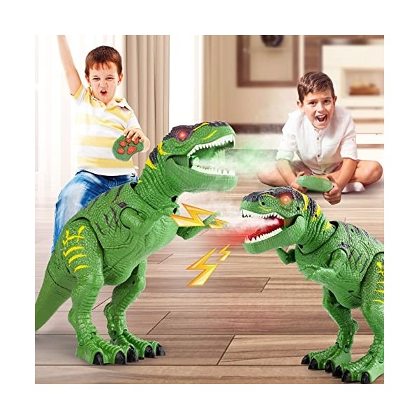 FANURY Jouet dinosaure télécommandé, jouet robot dinosaure T-Rex réaliste avec yeux lumineux et brume de projection - Cadeau 