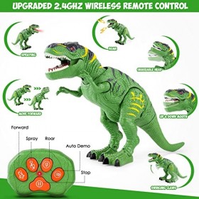 FANURY Jouet dinosaure télécommandé, jouet robot dinosaure T-Rex réaliste avec yeux lumineux et brume de projection - Cadeau 