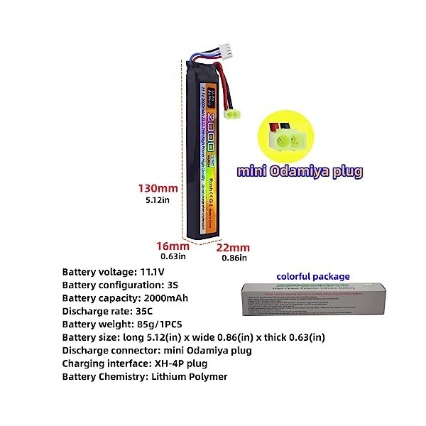 2PCS 11.1V 35C 2000mAh Batterie Li avec Prise Odamiya & 2PCS Ligne de Chargement USB pour modèle Airsoft Fusil à Pompe Voitur