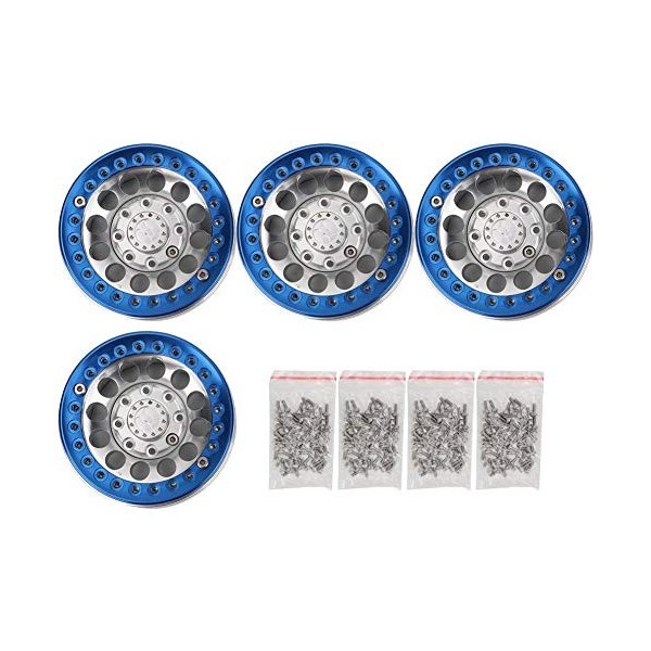 Dilwe 4Pcs 1.9 Pouce Jantes Beadlock moyeu de Jante Accessoire pour SCX10 1/10 RC Voiture Silver Blue 