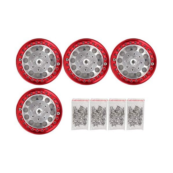Dilwe 4Pcs 1.9 Pouce Jantes Beadlock moyeu de Jante Accessoire pour SCX10 1/10 RC Voiture Silver Blue 