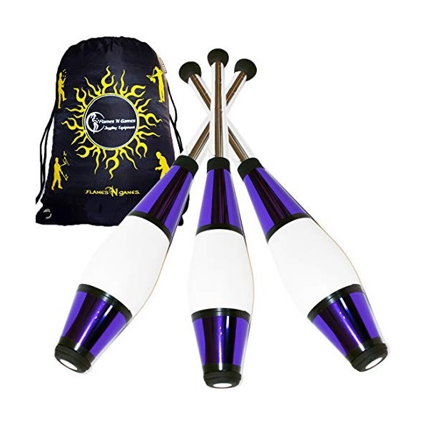 3X Euro Pro Massues De Jonglage 12 Options de Couleur/Metallic Déco Massue Pro à Jongler. Formation Jonglerie Massues + Fla