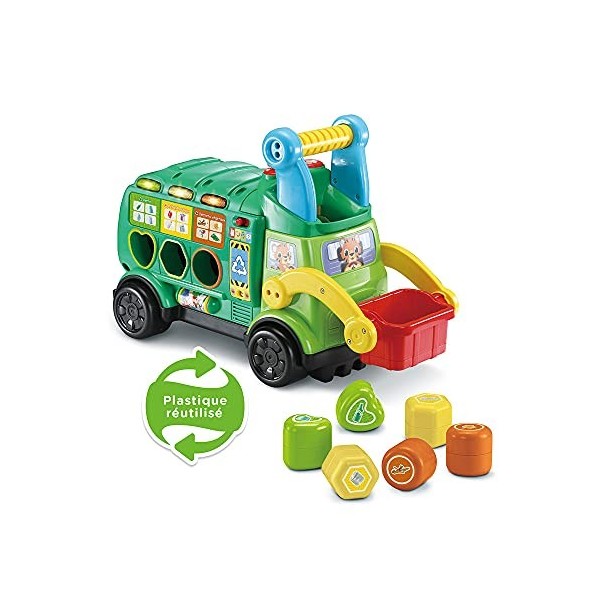 VTech - Maxi Camion Poubelle RecycloFormes, Camion Porteur Bébé Fabriqué avec des Matériaux Plus Durables, Trieur de Formes 