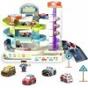 techextra Garage Voiture Enfants, Garage électrique & Manuel Parking pour Enfants à 3 Niveaux avec 4 Voitures, Jouet de Garag