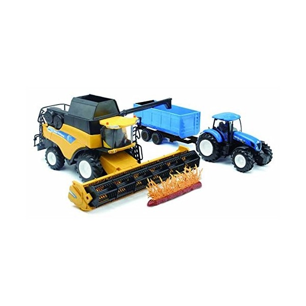 New Ray - 05763 - Véhicule Miniature - Coffret New Holland Moissonneuse-Batteuse + Tracteur et sa Remorque