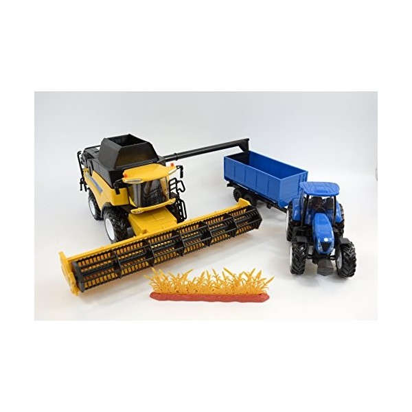 New Ray - 05763 - Véhicule Miniature - Coffret New Holland Moissonneuse-Batteuse + Tracteur et sa Remorque