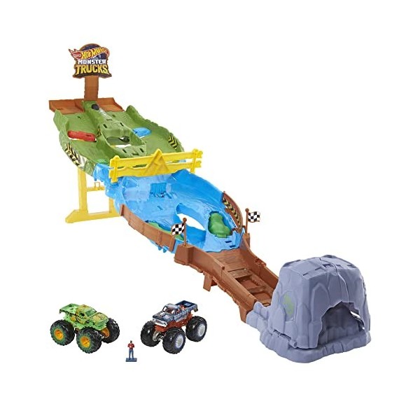 Hot Wheels Monster Trucks Course Démolition Cofret avec Monster Trucks Bigfoot et Gunkster pour des duels acharnés, jouet pou