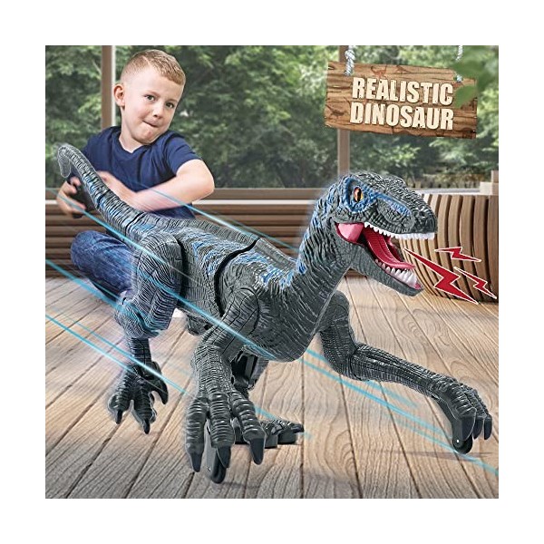 OBEST Jouets Dinosaures Télécommandés 2.4G Avec Détection De Gestes - Marche, Rugissement Et Mouvement De Tête