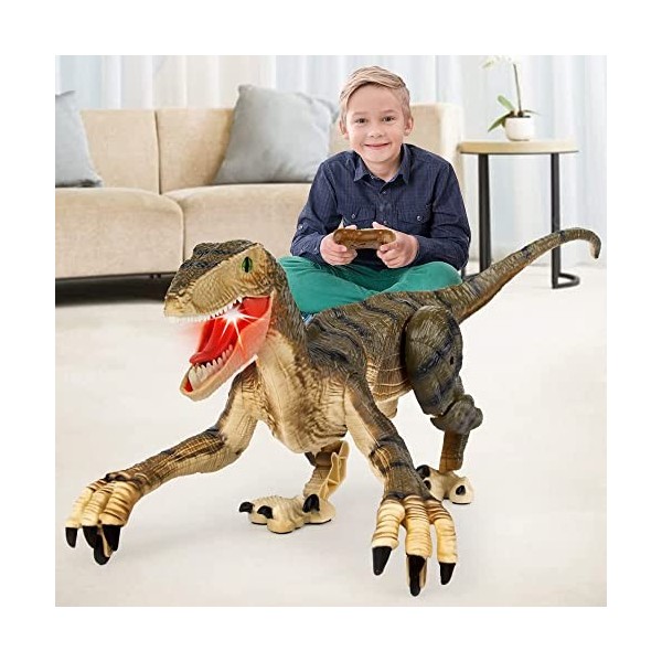 Jouets Dinosaures télécommandés 2,4 G,vélocirapteur électronique éducatif avec lumières et Sons,Jouets Robot Dinosaure alimen