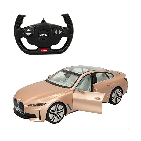 RASTAR 46977 - Voiture télécommandée BMW i4 dorée à léchelle 1:14 - Design Attrayant/Voitures pour Enfants et Adultes, Jouet