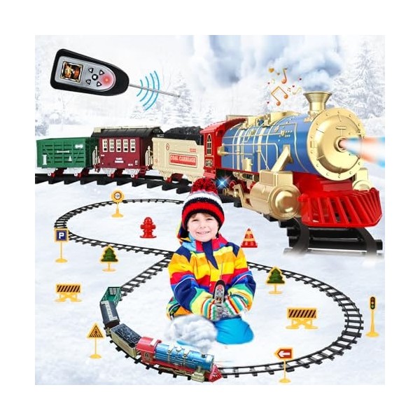 Télécommande Voitures Enfants Noël Rétro Vapeur Train Track Puzzle Assemblé  Électrique Son Et Lumière Spray Petit Train Toy D