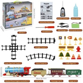 Ulikey Train Jouet Enfant, Train de Noël Électrique avec Rail, Fumé, Lumières et Son, Locomotive à Vapeur Electrique, Train à
