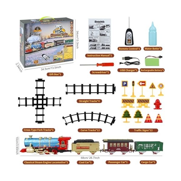 Ulikey Train Jouet Enfant, Train de Noël Électrique avec Rail, Fumé, Lumières et Son, Locomotive à Vapeur Electrique, Train à