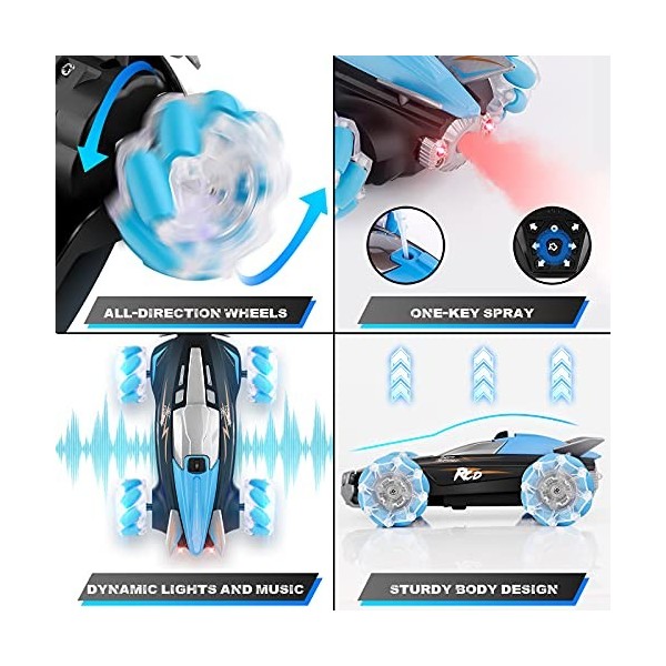 BAZOVE Voiture Télécommandée, 2.4GHz 4WD Haute Vitesse Voiture RC de Loisir avec Jet Musique et Lumières, Jouets de Voitures 