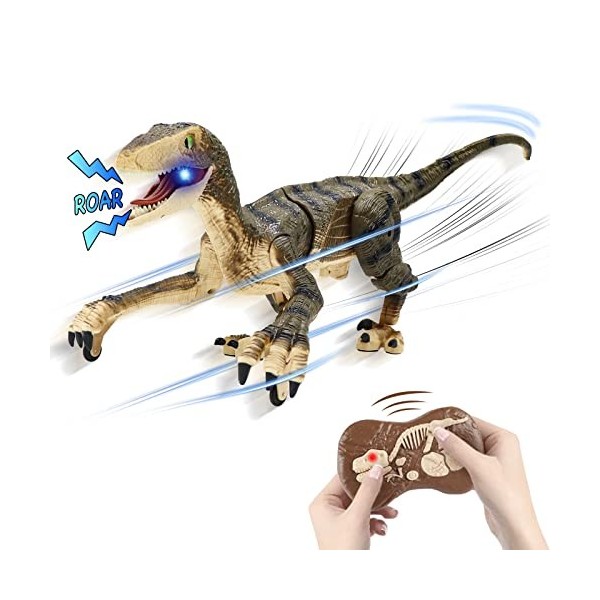 Bearsquad Dinosaure Telecommandé Enfant, 2,4 Ghz Dinosaure Jouet Réaliste pour Garçons Filles, Robot Dinosaure avec Rugisseme