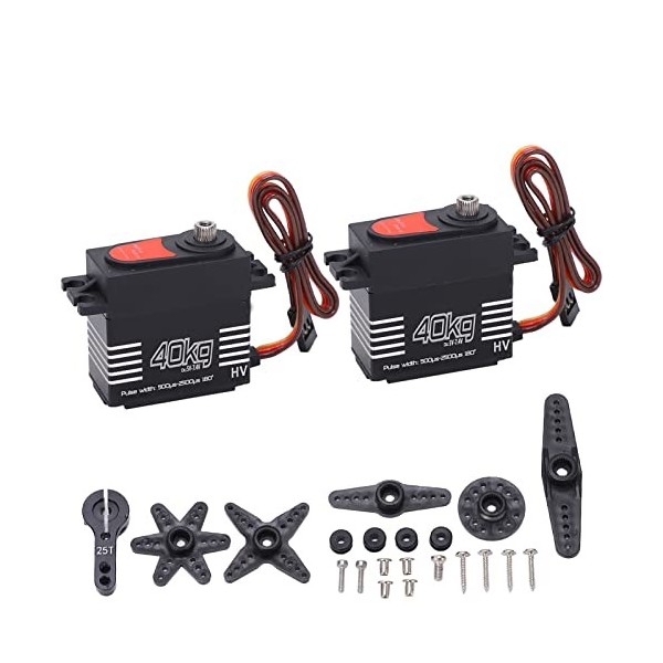 Dilwe Servo Numérique RC, 2 Pièces 40 Kg Servo Numérique à Grand Couple avec Engrenage en Métal pour Robot de Voiture RC Scx1