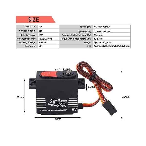 Dilwe Servo Numérique RC, 2 Pièces 40 Kg Servo Numérique à Grand Couple avec Engrenage en Métal pour Robot de Voiture RC Scx1