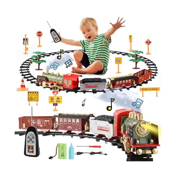 Circuit Train électrique Enfant 105 Pièces - Construction 3D Avec Loopings - Alimentation USB - Cadeau Noël
