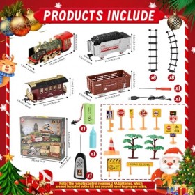 DAOUZL Train Electrique Enfant, Circuit Train Electrique, Télécommande Ensembles de Train à Vapeur avec Fumée, Lumière, Son, 