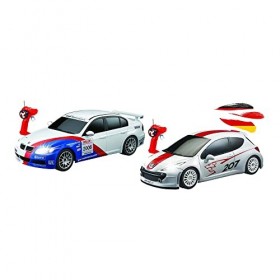HIMOTO HSP Lot de 2 voitures télécommandées RC au design sous licence compatible avec BMW vs Peugeot WRC, véhicule pour duels