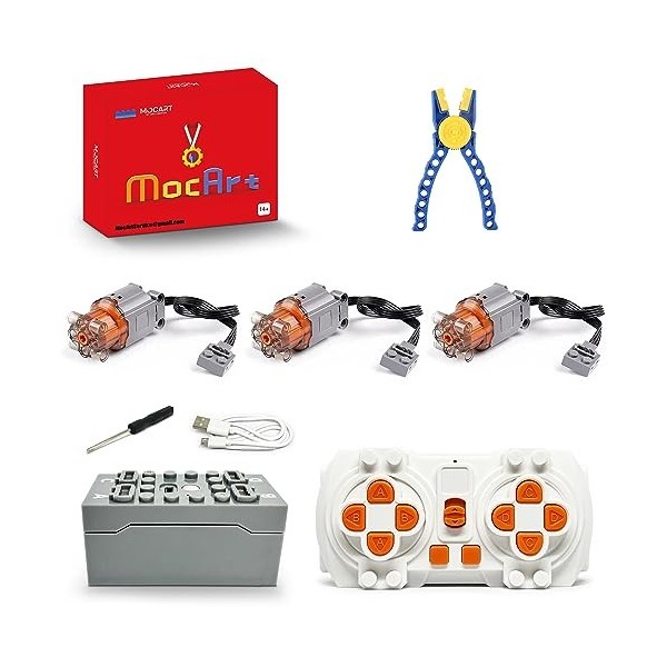 Technik Power Functions Set de 3 moteurs L, télécommande, module de batterie, contrôle APP, blocs de serrage MOC compatibles 