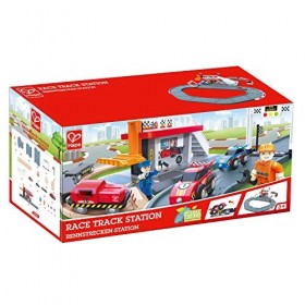 Jouet Hape Station de Course pour Petite Voiture et Circuit Train Bois - Jeu pour Enfant de Plus de Trois Ans - Compatible Av