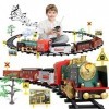 Mini Tudou Noël Trains Électriques Jouets avec Vapeur,Son,lumière,Télécommande Train avec Moteur de Locomotive & Voitures Car