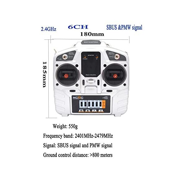 Etrogo Émetteur Radio 2,4 GHz 6 Canaux avec Récepteur MC6RE pour Quadricoptère Hélicoptère Multicoptère Mode Main Gauche 