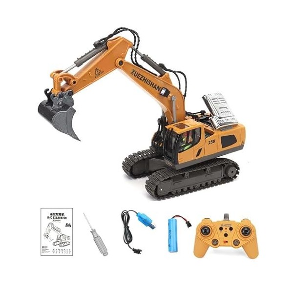 Ezweiji Excavatrice télécommandée, grande taille, durable, jouet dexcavatrice, technique rechargeable, camion de chantier, 1